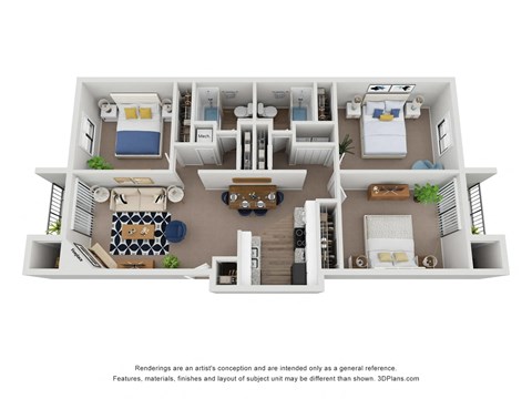 Floor plan for 3 beds, 2 baths, 1356 sqft