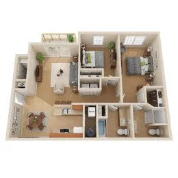 Floor plan for 2 beds, 2 baths, 1026 sqft