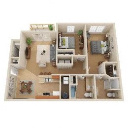 Floor plan for 2 beds, 2 baths, 1026 sqft