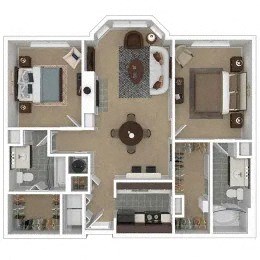 Floor plan for 2 beds, 2 baths, 1060 sqft