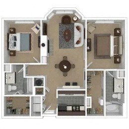 Floor plan for 2 beds, 2 baths, 1088 sqft