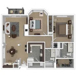 Floor plan for 2 beds, 2 baths, 1164 sqft