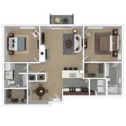Floor plan for 2 beds, 2 baths, 1168 sqft