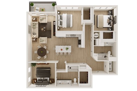 Floor plan for 3 beds, 2 baths, 1500 sqft