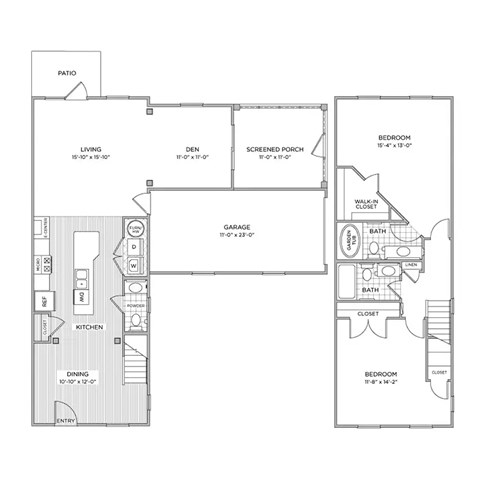 Floor plan for 2 beds, 2.5 baths, 1524 sqft