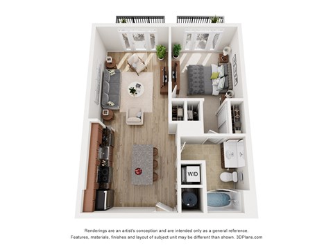 Floor plan for 1 bed, 1 bath, 720 sqft
