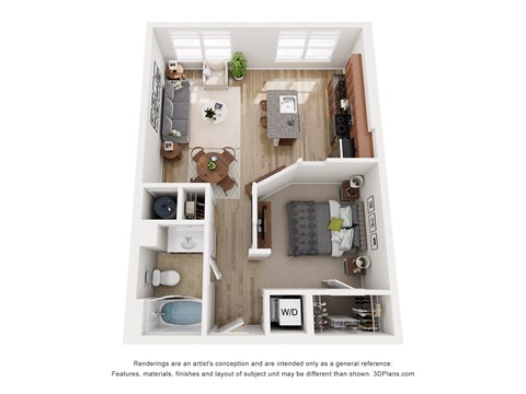 Floor plan for studio, 1 bath, 660 sqft