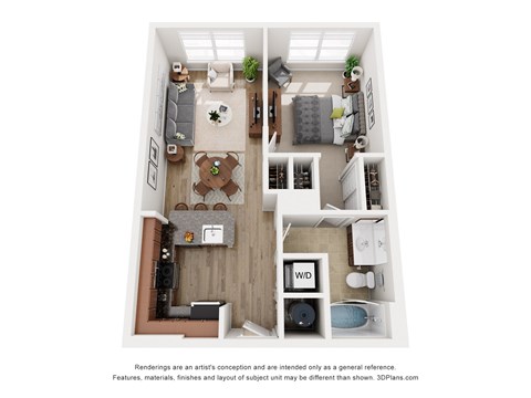 Floor plan for 1 bed, 1 bath, 660 sqft