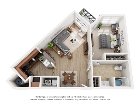 Floor plan for 1 bed, 1 bath, 720 sqft