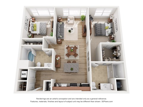 Floor plan for 2 beds, 2 baths, 1080 sqft