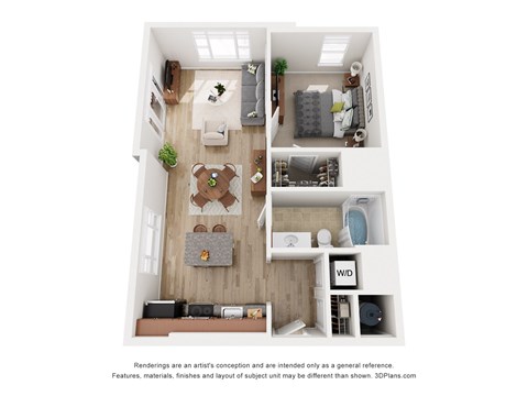 Floor plan for 1 bed, 1 bath, 716 sqft