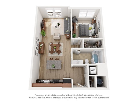 Floor plan for 1 bed, 1 bath, 720 sqft