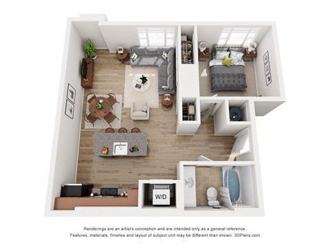 Floor plan for 1 bed, 1 bath, 751 sqft