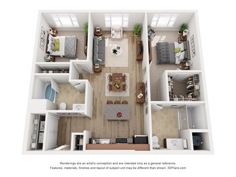 Floor plan for 2 beds, 2 baths, 1080 sqft