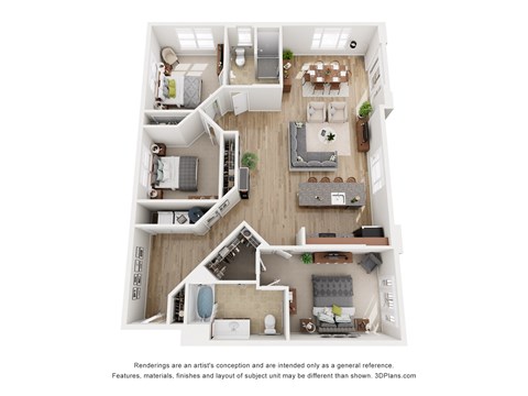Floor plan for 3 beds, 2 baths, 1508 sqft