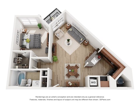 Floor plan for 1 bed, 1 bath, 720 sqft