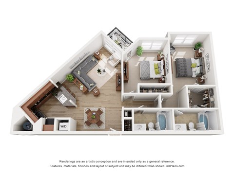 Floor plan for 2 beds, 2 baths, 1061 sqft