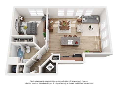 Floor plan for 1 bed, 1 bath, 782 sqft