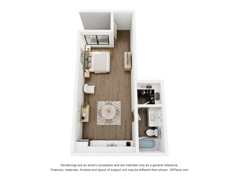 Floor plan for studio, 1 bath, 416 sqft