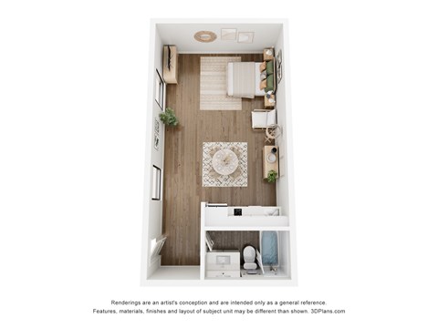 Floor plan for studio, 1 bath, 454 sqft