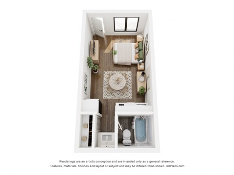Floor plan for studio, 1 bath, 298 sqft