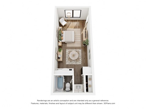 Floor plan for studio, 1 bath, 354 sqft