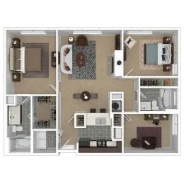 Floor plan for 3 beds, 2 baths, 1156 sqft
