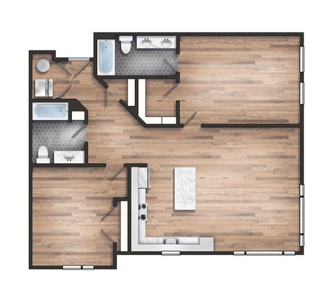 Floor plan for 2 beds, 2 baths, 1163 sqft