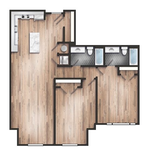 Floor plan for 2 beds, 2 baths, 1244 sqft