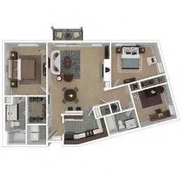 Floor plan for 3 beds, 2 baths, 1235 sqft