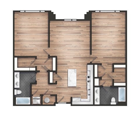 Floor plan for 2 beds, 2 baths, 1262 sqft