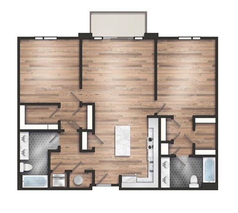Floor plan for 2 beds, 2 baths, 1185 sqft