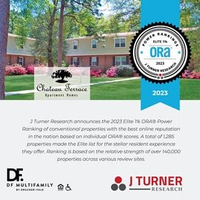 Wilmington apartment for rent - J Turner Research announces the 2023 Elite 1%  ORA Power Ranking of conventional properties with the best online reputation in the nation based on individual ORA scores.