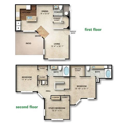 Floor plan for 3 beds, 2.5 baths, 1620 sqft