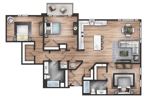 Floor plan for 3 beds, 2 baths, 1504 sqft