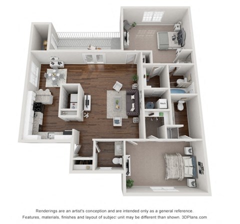 Floor plan for 2 beds, 2.5 baths, 1240 sqft