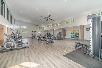 The gym is equipped with treadmills and other exercise equipment
