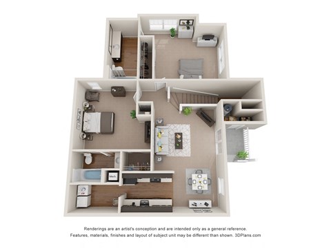 Floor plan for 2 beds, 2 baths, 1145 sqft