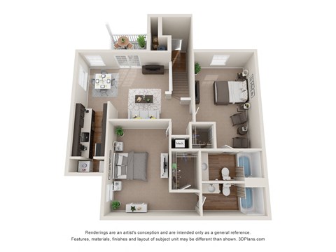 Floor plan for 2 beds, 2 baths, 1086 sqft