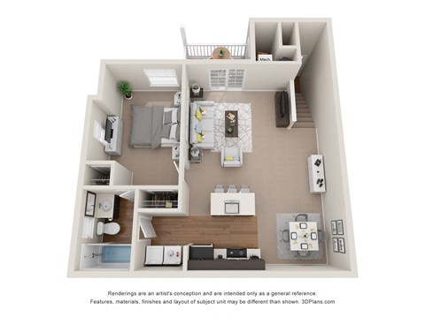 Floor plan for 1 bed, 1 bath, 810 sqft