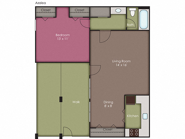 Floor plan for 1 bed, 1 bath, 750 sqft