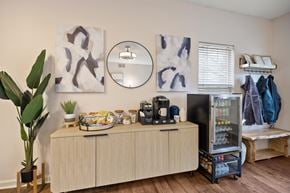 Rock Hill apartment for rent - A room with a wooden cabinet, a potted plant, and a fridge.