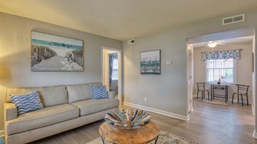 Norfolk apartment for rent - A living room with a couch, a coffee table, and a painting on the wall.