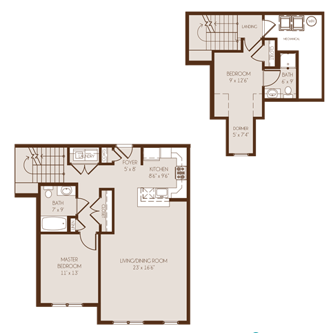 Floor plan for 2 beds, 2 baths, 1078 sqft