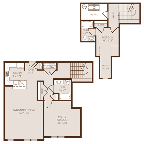 Floor plan for 2 beds, 2 baths, 1220 sqft