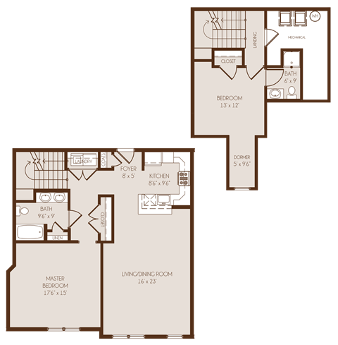 Floor plan for 2 beds, 2 baths, 1185 sqft