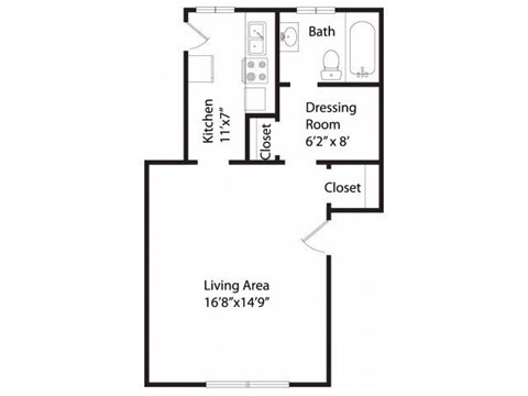 Floor plan for studio, 1 bath, 460 sqft