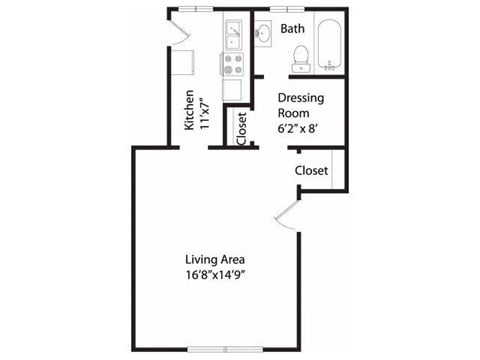 Floor plan for studio, 1 bath, 460 sqft