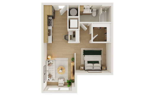 Floor plan for studio, 1 bath, 600 sqft