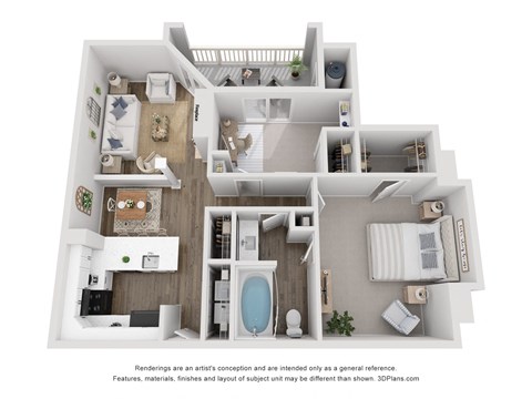 Floor plan for 1 bed, 1 bath, 1041 sqft
